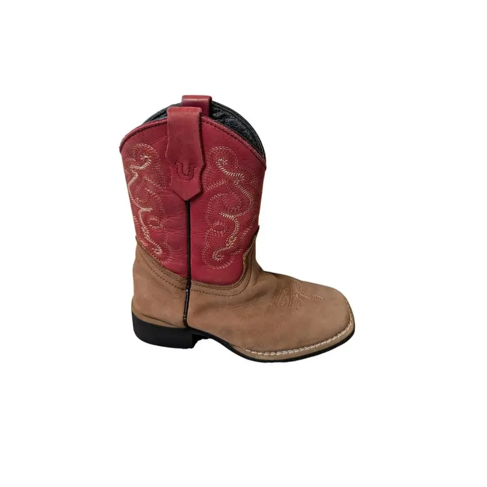 Ariat Tombstone Kids Western Boots Size 11 Brown Red Square Toe Cowboy Leather